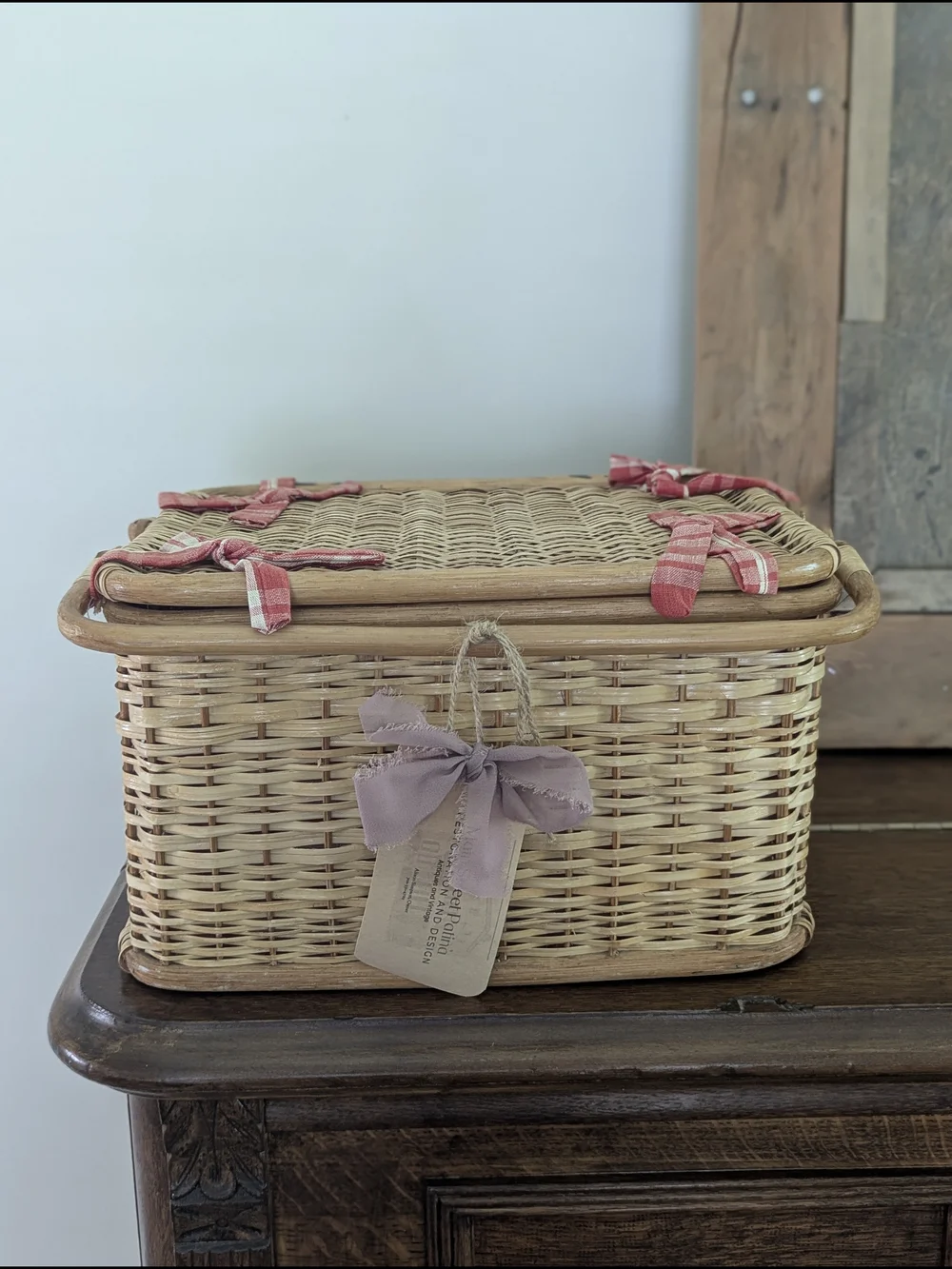Wicker Sewing Picnic Basket Fabric Lining & Handles